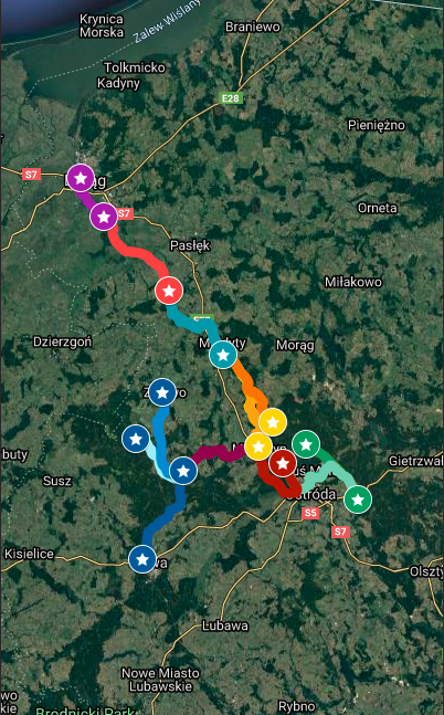 Mobilna mapa tras Kajakiem po Kanale Elbląskim